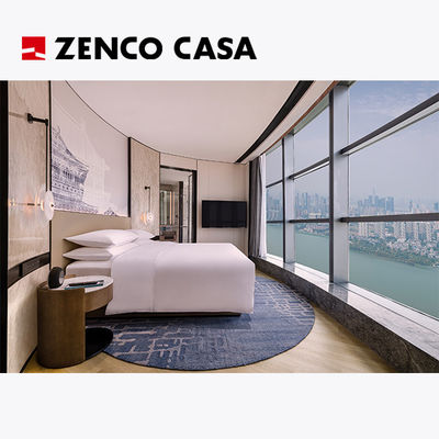 Bộ đồ nội thất phòng ngủ khách sạn bao gồm giường king gỗ rắn và minibar hiện đại