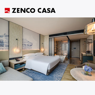 Bộ đồ nội thất phòng ngủ khách sạn bao gồm giường king gỗ rắn và minibar hiện đại