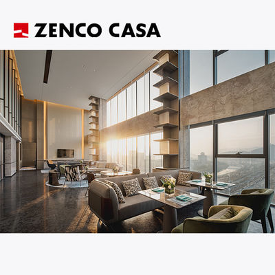 Thiết kế nội thất phòng khách sạn với ghế sofa và bàn cà phê