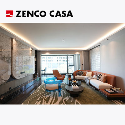 Bộ đồ nội thất phòng khách căn hộ bao gồm ghế sofa cong và bàn cà phê